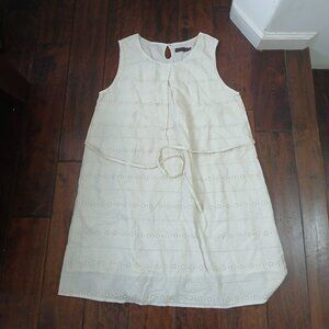 Cream eyelet shift dress with tie waist